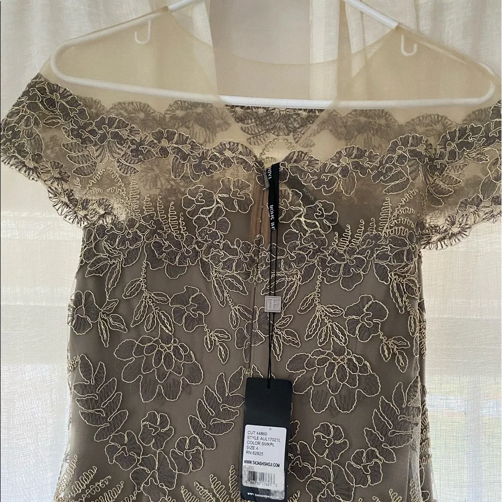 Tadashi Shoji Illusion Off the Shoulder Lace Gown - Picture 6 of 10